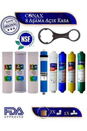 Tüm Açık Kasa Su Arıtma Cihazlarına Uyumlu, Conax, 8 Li Filtre Seti, 75 Gpd Benc Membranlı