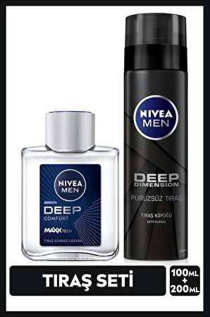 NIVEA MEN Erkek Deep Dimension Tıraş Seti, Tıraş Köpüğü 200ml ve Tıraş Sonrası Losyon 100ml, Kaygan Tıraş