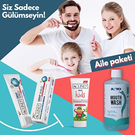 Aclind Aile Ağız Bakım Paketi - Büyük (DENT SHIELD 100 ml + Dent Kids 75 ml + MOUTHWASH 500 ml )