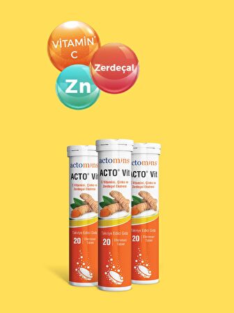 ACTO® Vit C Vitamini 20 Efervesan Tablet | Vitamin C, Çinko ve Zerdeçal İçeren Takviye Edici Gıda