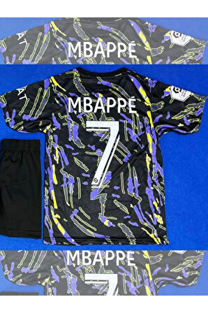 MBAPPE SİYAH MOR ALT ÜST TİŞÖRT ŞORT - MBAPPE PSG ÖZEL DİZAYN HALI SAHA ÇOCUK FORMA