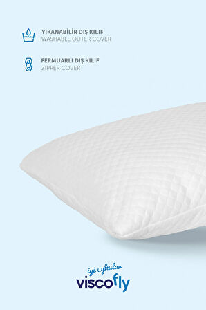 Pamuklu Yüksek ve sert Ortopedik Visko Parçacıklı Boncuk Dolum Yastık 50 x 70 Beyaz Visko