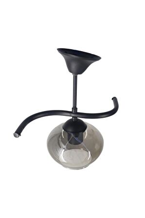 Fuji Siyah Tekli Füme Yatsı Camlı Avize | Kaliteli Modern Metal Avize