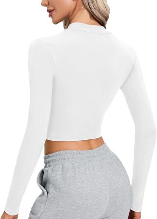 Beyaz Darkalıp Fitilli Kaşkorse Yarım Fermuarlı Bluz