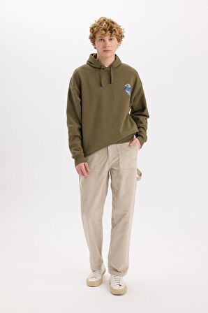 Boxy Fit Kapüşonlu Sırt Baskılı Sweatshirt