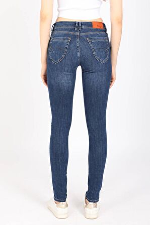 Kadın Orta Bel Streç Jean Pantolon Koyu Mavi