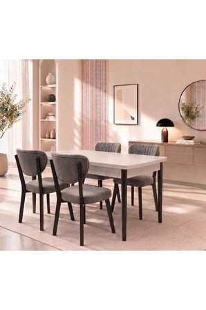 Ada Serisi, 80x132 Açılabilir Mdf Mutfak Masası Takımı 4 Adet Sandalye