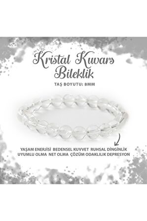 Sertifikalı Kristal Kuvars 8mm Doğal Taş Bileklik