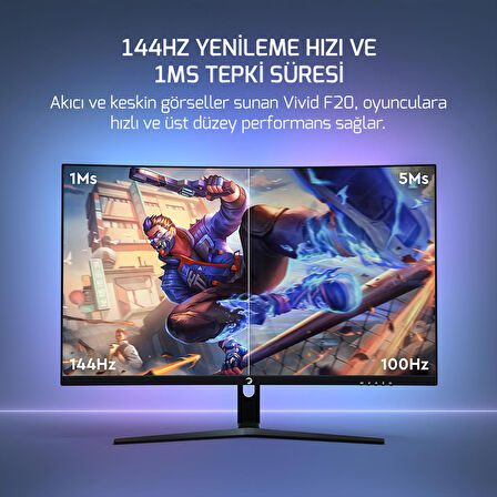GamePower Vivid F20 27'' 1500R Curved RGB 144Hz 1ms FHD Va Panel 2x2W Speaker Gaming Monitör (Sıfır Ölü Piksel Garantili)