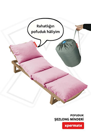XPERMATE Pofuduk Şezlong Minderi 60x180x12Cm Su İtici,Katlanır,UV Güneş Dayanımı, Fermuar, Pembe