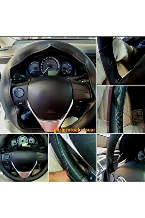 10 Adet Universal Deri Dikmeli Direksiyon Kılıfı Soft Siyah Deri-mavi Ipli (38×10cm)