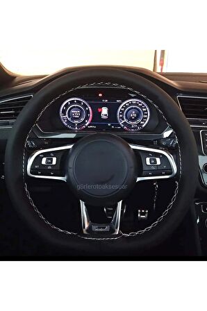 10 Adet Universal Deri Dikmeli Direksiyon Kılıfı Soft Siyah Deri-gri Ipli (38×10cm)