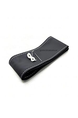 10 Adet Universal Deri Dikmeli Direksiyon Kılıfı Soft Siyah Deri-beyaz (38×10cm)