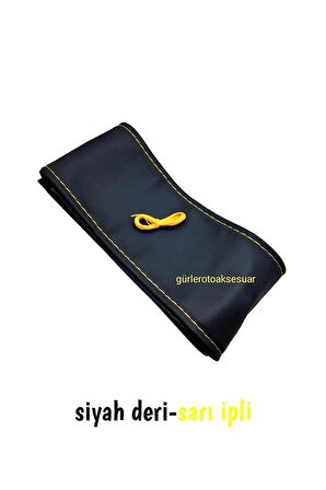 10 Adet Universal Deri Dikmeli Direksiyon Kılıfı Soft Siyah Deri-sarı Ipli (38×10cm)
