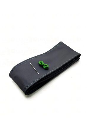 10 Adet Universal Deri Dikmeli Direksiyon Kılıfı Soft Siyah Deri-yeşil Ipli (38×10cm)