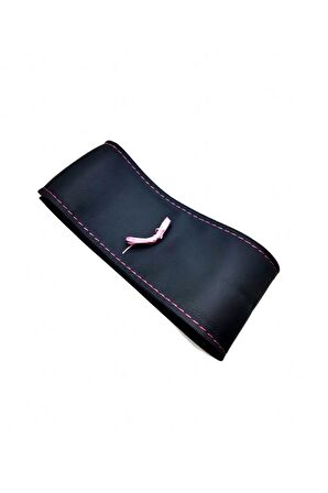 10 Adet Universal Deri Dikmeli Direksiyon Kılıfı Soft Siyah Deri-pembe Ipli (38×10cm)