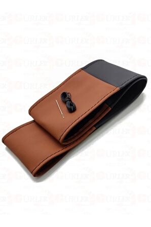 10 Adet Universal Deri Dikmeli Direksiyon Kılıfı Iki Renkli Kahverengi-Siyah -4parçalı- (38×10.5cm)