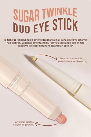 Çift Taraflı Kapatıcı ve Işıltılı Kalem Far Peripera Sugar Twinkle Duo Eye Stick (04 Sunday Coral)