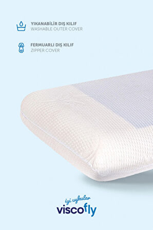 Visco soğutucu jelli yastık - % 100 visco - Sert yüksek yastık - 60 cm x 40 cm x 13 cm
