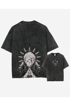 Jujutsu Kaisen Baskılı Yıkamalı Vintage Unisex Oversize T-Shirt
