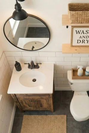 Adn Dizayn | Rustik Ceviz Doğal Ladin El İşçiliği Banyo Dolabı Takımı 70 cm