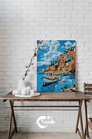 Adriyatik Kıyısı Sayılarla Boyama Seti, Hobi Seti, 40X50 Tablo, Fırça Boya, Numaralı Tuval
