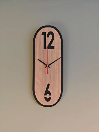 Ergeç Tasarım Ahşap Dikdörtgen Duvar Saati – 40×15 cm, Sessiz Mekanizma, Minimal Tasarım
