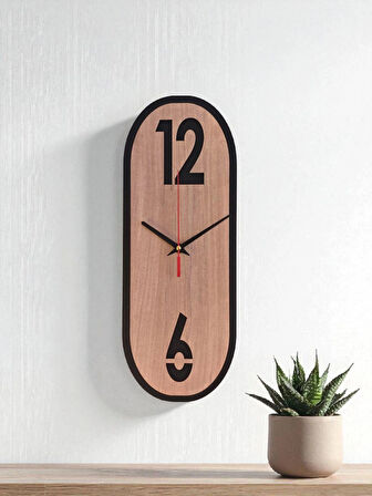 Ergeç Tasarım Ahşap Dikdörtgen Duvar Saati – 40×15 cm, Sessiz Mekanizma, Minimal Tasarım