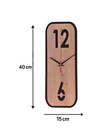 Ergeç Tasarım Ahşap Dikdörtgen Duvar Saati – 40×15 cm, Sessiz Mekanizma, Minimal Tasarım