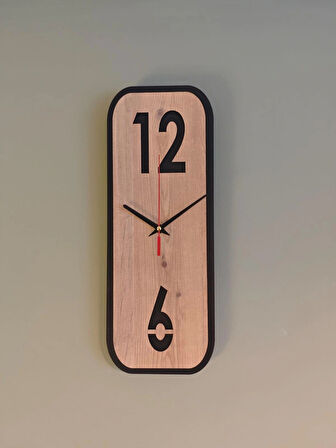 Ergeç Tasarım Ahşap Dikdörtgen Duvar Saati – 40×15 cm, Sessiz Mekanizma, Minimal Tasarım