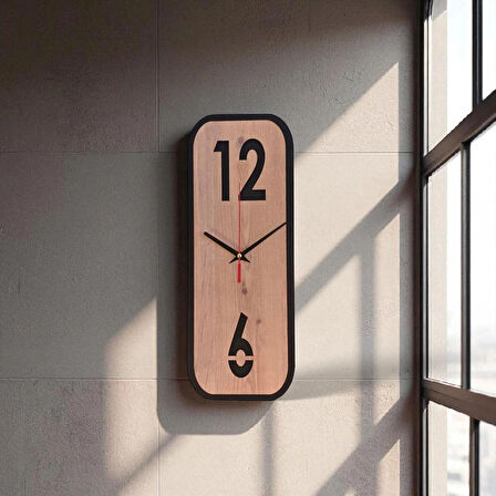 Ergeç Tasarım Ahşap Dikdörtgen Duvar Saati – 40×15 cm, Sessiz Mekanizma, Minimal Tasarım