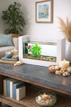 Beta Balık Akvaryumu Ahşap Çerçeveli Dayanıklı Modern Şık Tasarım
