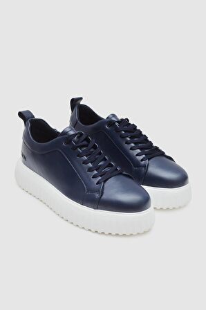 Lacivert Kalın Beyaz Tabanlı Bağcıklı Sneaker Ayakkabi 3EC09ORT0381