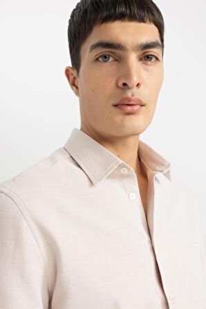 DeFacto Slim Fit Dar Kesim Polo Yaka Petek Dokulu Uzun Kollu Gömlek B6476AX24SPBG359