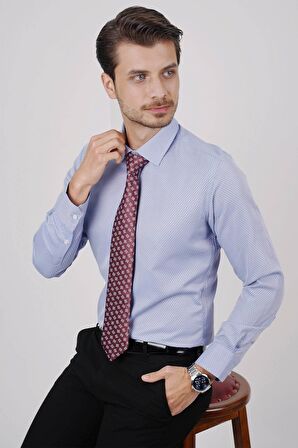 Gömlek Kravat Seti ( Bordo Kare Desenli Kravat & Mavi Baklava Desenli Slimfit Gömlek)