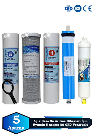 Açık Kasa Su Arıtma Cihazı Uyumlu 5 Aşama Cift Sediment 80 GPD Vontron Membranlı Filtre Bakım Seti