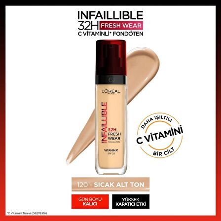 L'Oréal Paris Infaillible 32H Fresh Wear C Vitaminli Fondöten - 120 Golden Vanilla