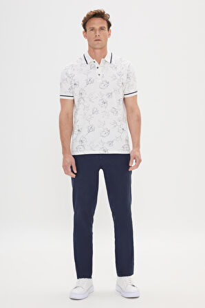 Slim Fit Dar Kesim %100 Pamuk Baskılı Polo Yaka Tişört
