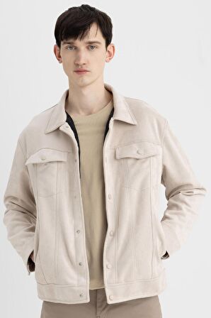 DeFacto Slim Fit Dar Kesim Süet Ceket Dar Kesim Gömlek Yaka Çıtçıtlı Cepli C7906AX24SPBG757