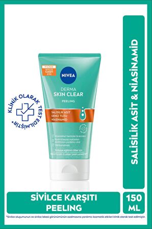 Nivea Derma Skin Clear Sivilce Karşıtı Yüz Temizleyici Peeling 150ml, Salisilik Asit,Niasinamid,Deniz Tuzu