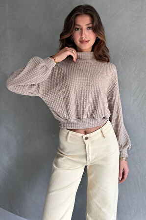 Balıkçı Yaka Dokulu Crop Bluz