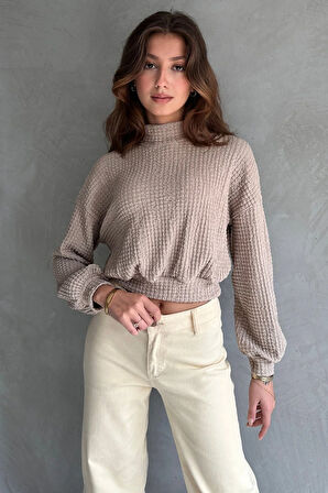 Balıkçı Yaka Dokulu Crop Bluz