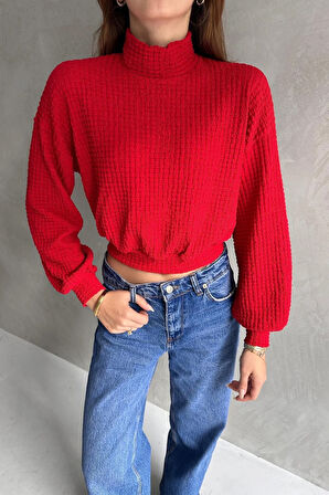 Balıkçı Yaka Dokulu Crop Bluz