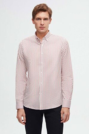 Ds Damat Slim Fit Kırmızı Çizgili Gömlek 6HC02ORT10265