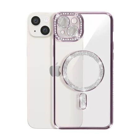 İphone 14 Kılıf Joke Simli Magneticsafe Kılıf - Pembe