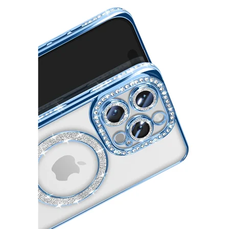 İphone 16 Pro Max Kılıf Joke Simli Magneticsafe Kılıf - Mavi