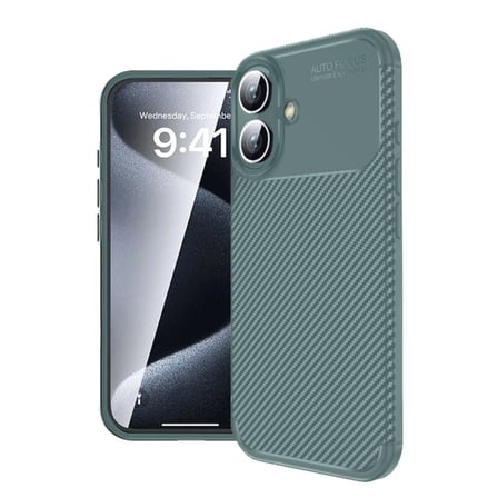 İphone 16 Plus Kılıf Auto Focus Karbon Kapak - Koyu Yeşil