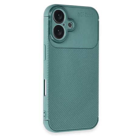 İphone 16 Plus Kılıf Auto Focus Karbon Kapak - Koyu Yeşil