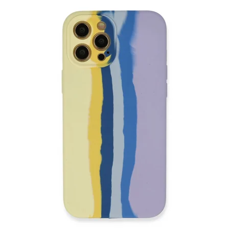 İphone 12 Pro Max Kılıf Ebruli Lansman Silikon - Sarı-Lila