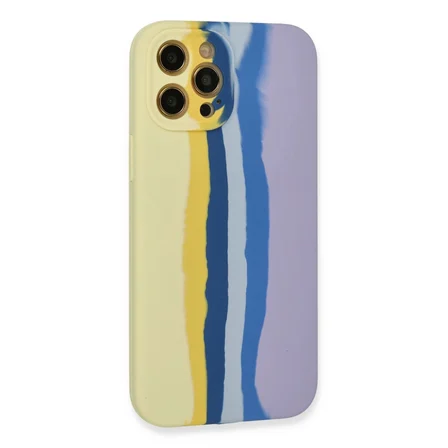 İphone 12 Pro Max Kılıf Ebruli Lansman Silikon - Sarı-Lila
